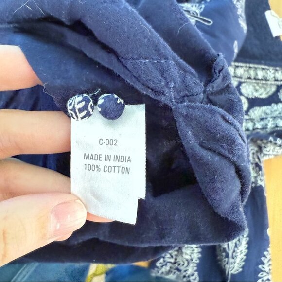 Anokhi Blue Paisley Midi Dress Long Sleeve A line 100% Cotton India Modest S - Picture 5 of 9